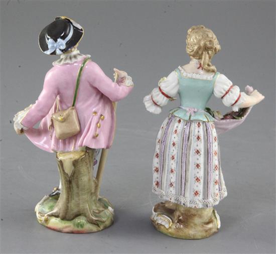 Two Meissen figures of gardeners, late 19th century, 14cm and 13.5cm, small losses